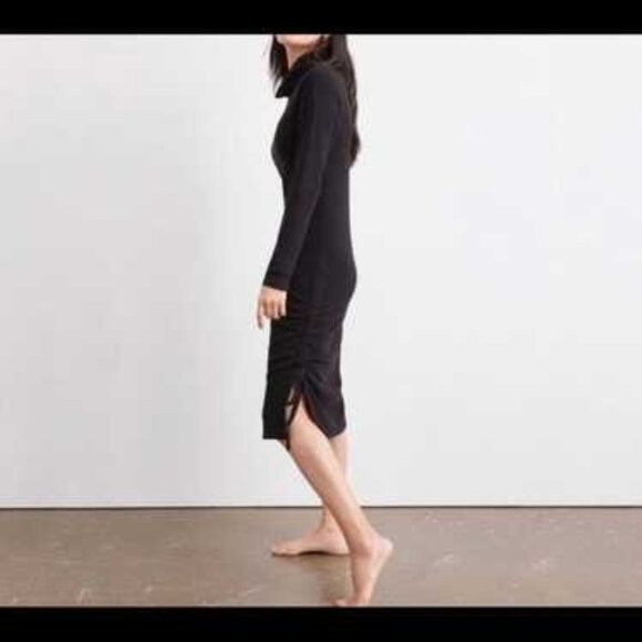 Anthropologie Saturday/Sunday Black Ribbed Long-Sleeve Dress With Drawstring XS - Picture 1 of 13
